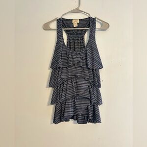 Eyelash Couture Women’s Navy Striped Ruffle Tank Top Size XS